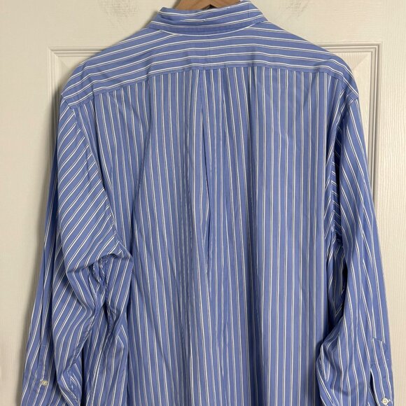 Ralph Lauren Men Dress Shirt Large 17.5 32/33 Blue White Stripes Formal Prep - Picture 5 of 14